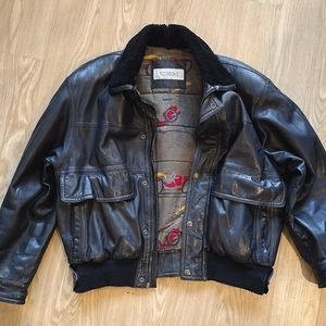 ICEBERG VTG Pelle Leather RARE Car Crashhh Bomber Jacket Embossed SZ 46 IT